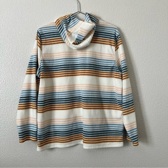 O’Neil Julia Cream 1/4 Zip Pullover Fleece Hooded Top ivory brown blue stripe - Picture 4 of 6